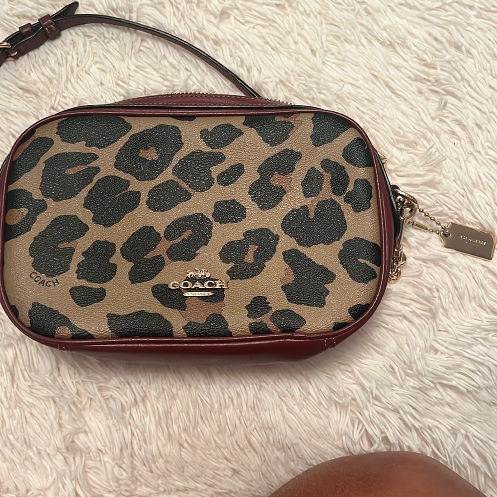 Coach red and leopard swing bag
